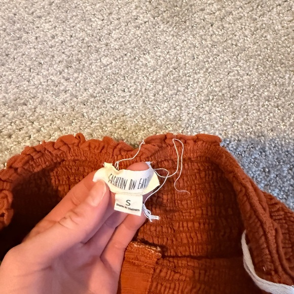 Rust Smocked Tube Top with Ruffle Hem - Picture 3 of 4